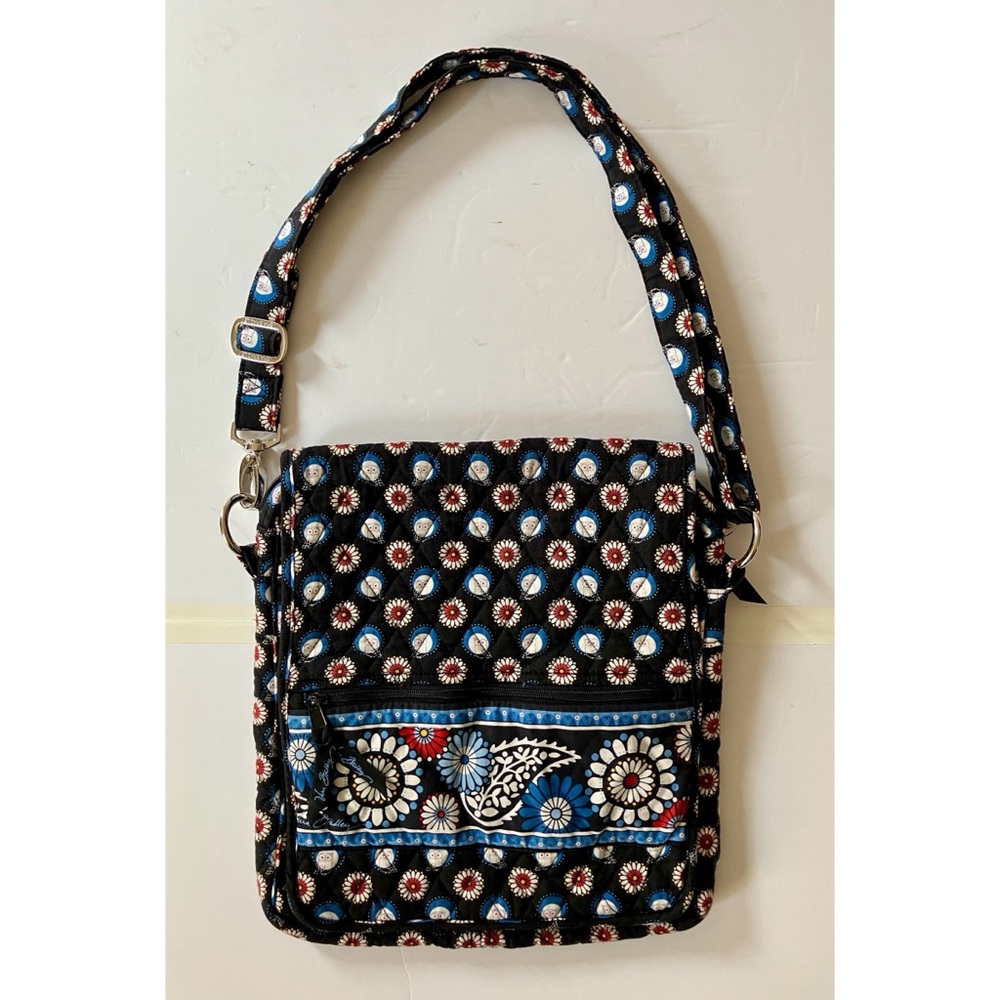 Vintage Vera Bradley 100% Premium Quilted Cotton Owl&Floral Navy Large Messenger